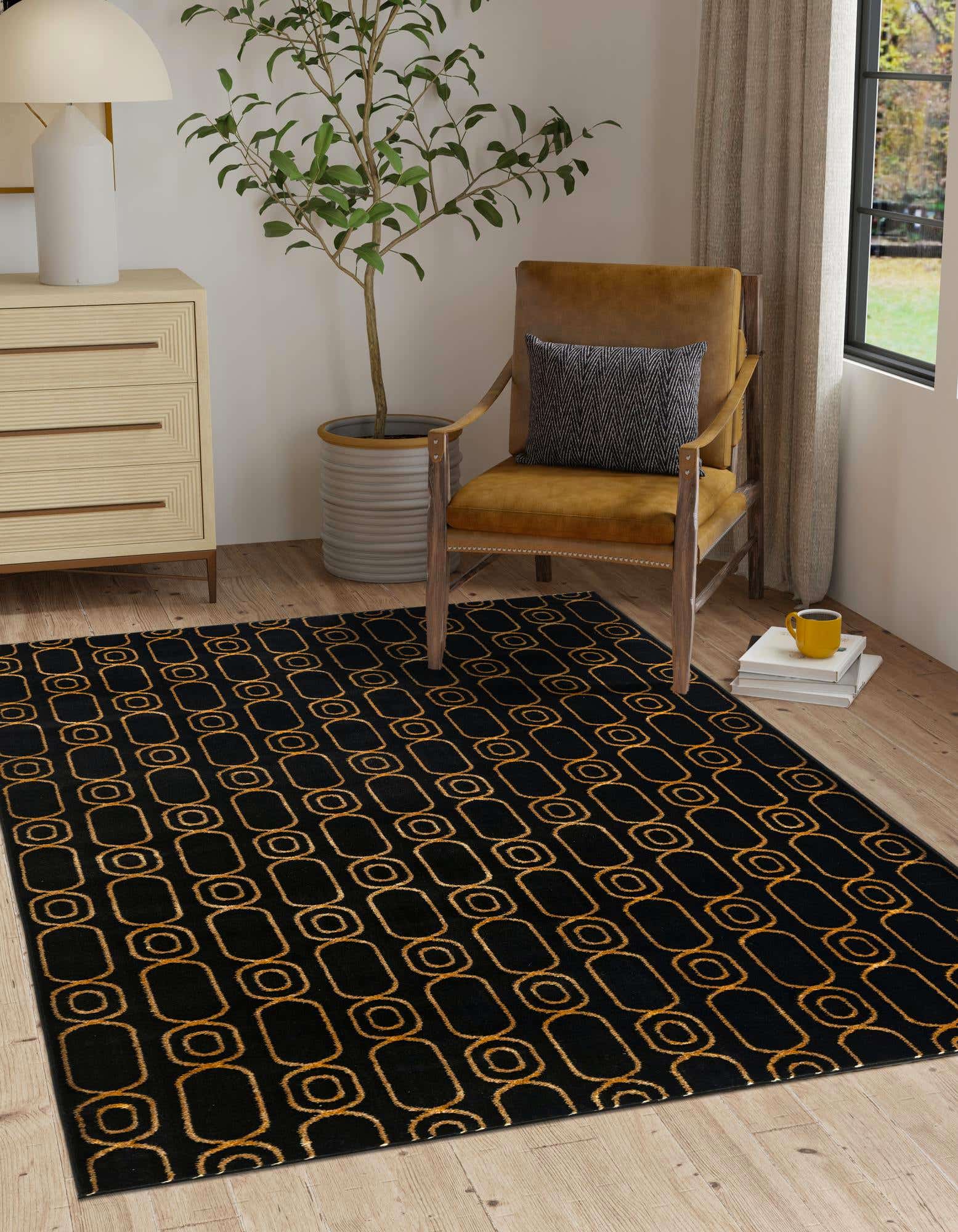 Black and Gold 7' 10 x 10' Vogue Geo Rug | Rugs.com