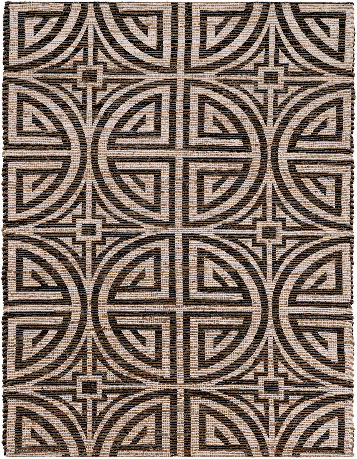 A 4x6 rectangular Chenille Jute rug featuring a modern geometric pattern in black and ivory/cream.