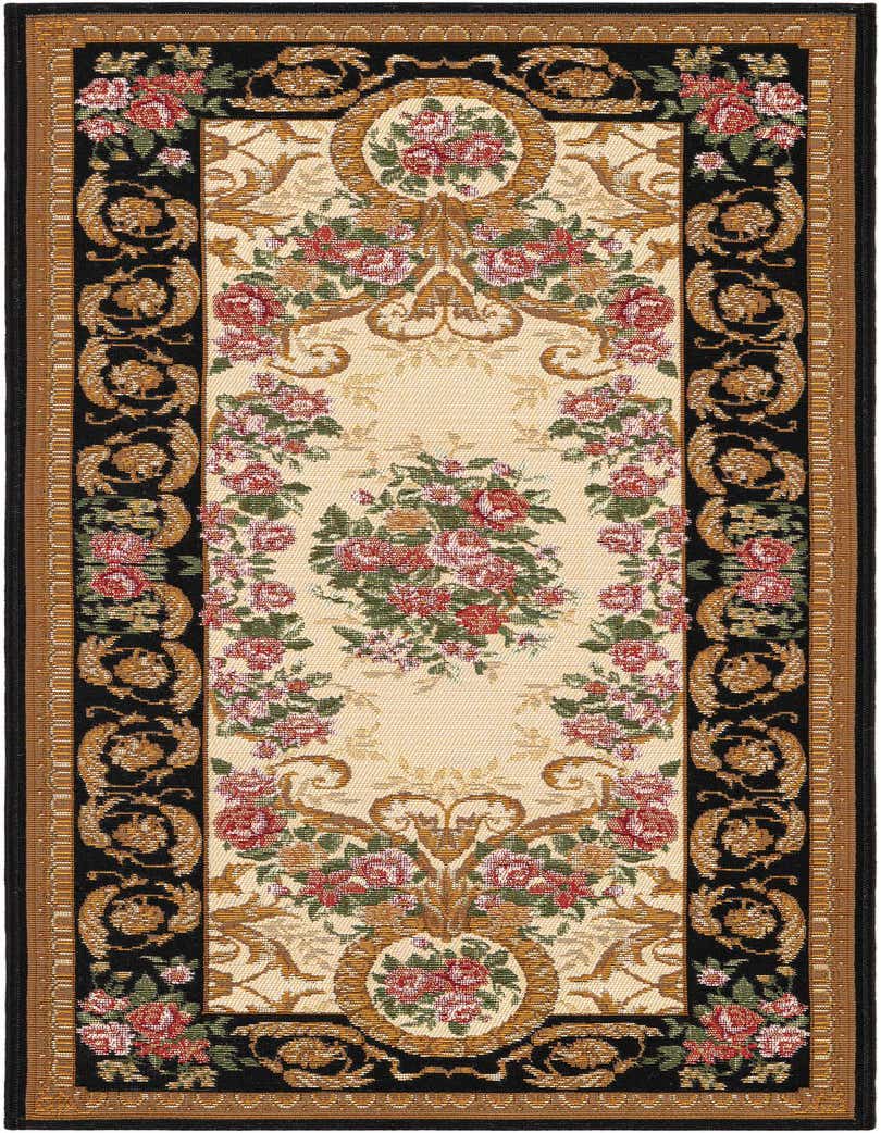 A 5 Ft runner rug featuring a traditional floral and medallion pattern in black, ivory, and red, suitable for a hallway or patio.