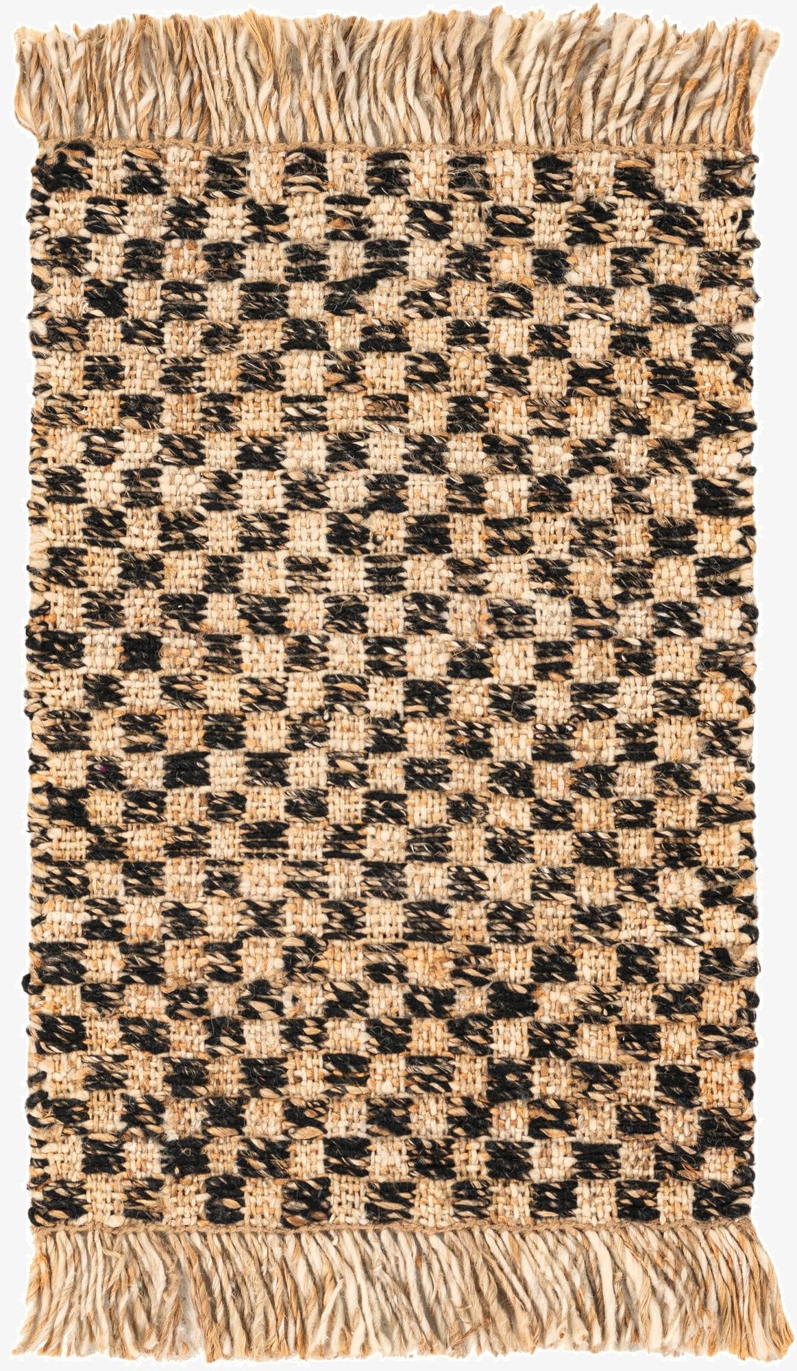  2' 2 x 3' 1  Hand Woven Checkered Jute Wool Rug