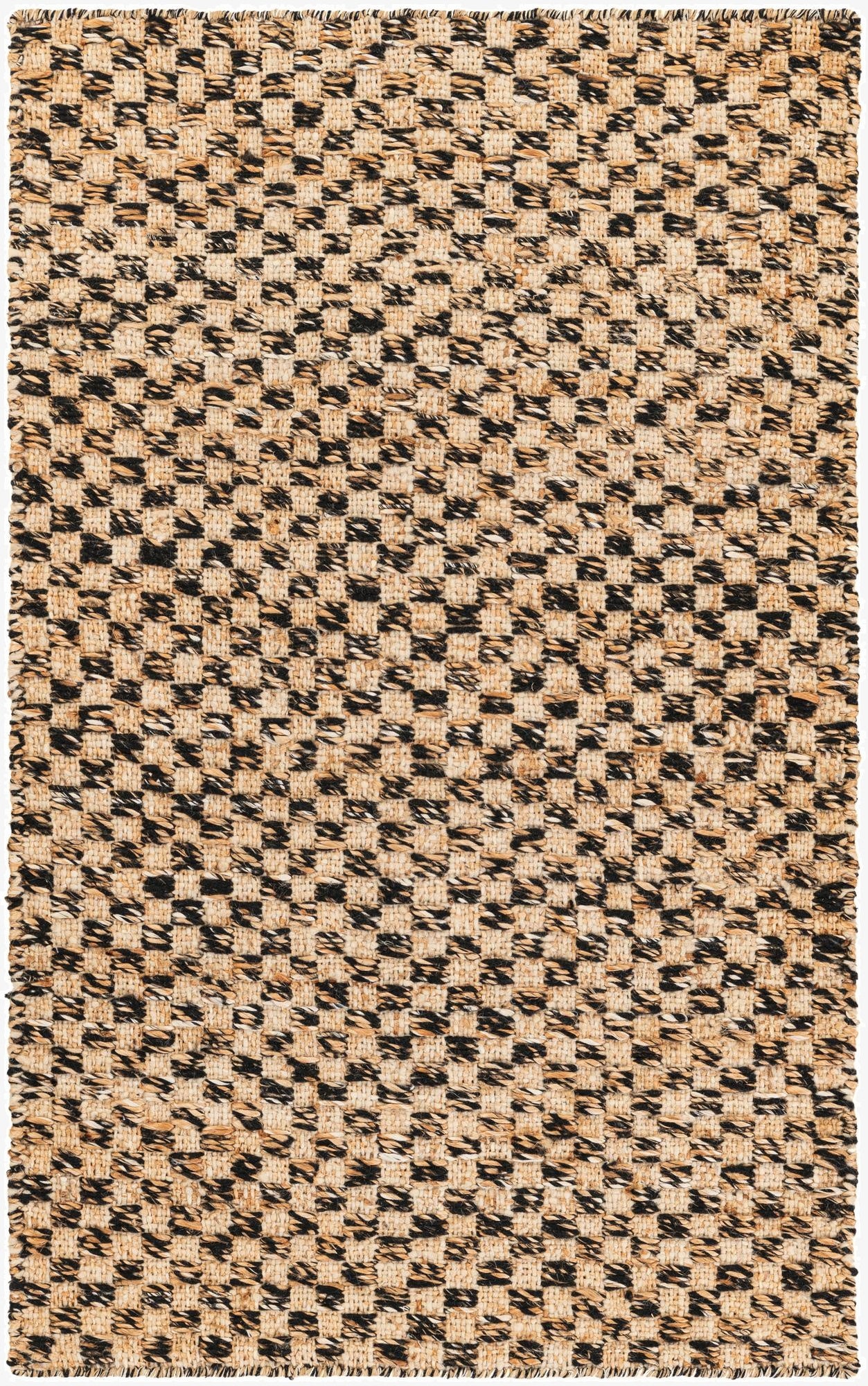  3' 3 x 5' 3  Hand Woven Checkered Jute Wool Rug
