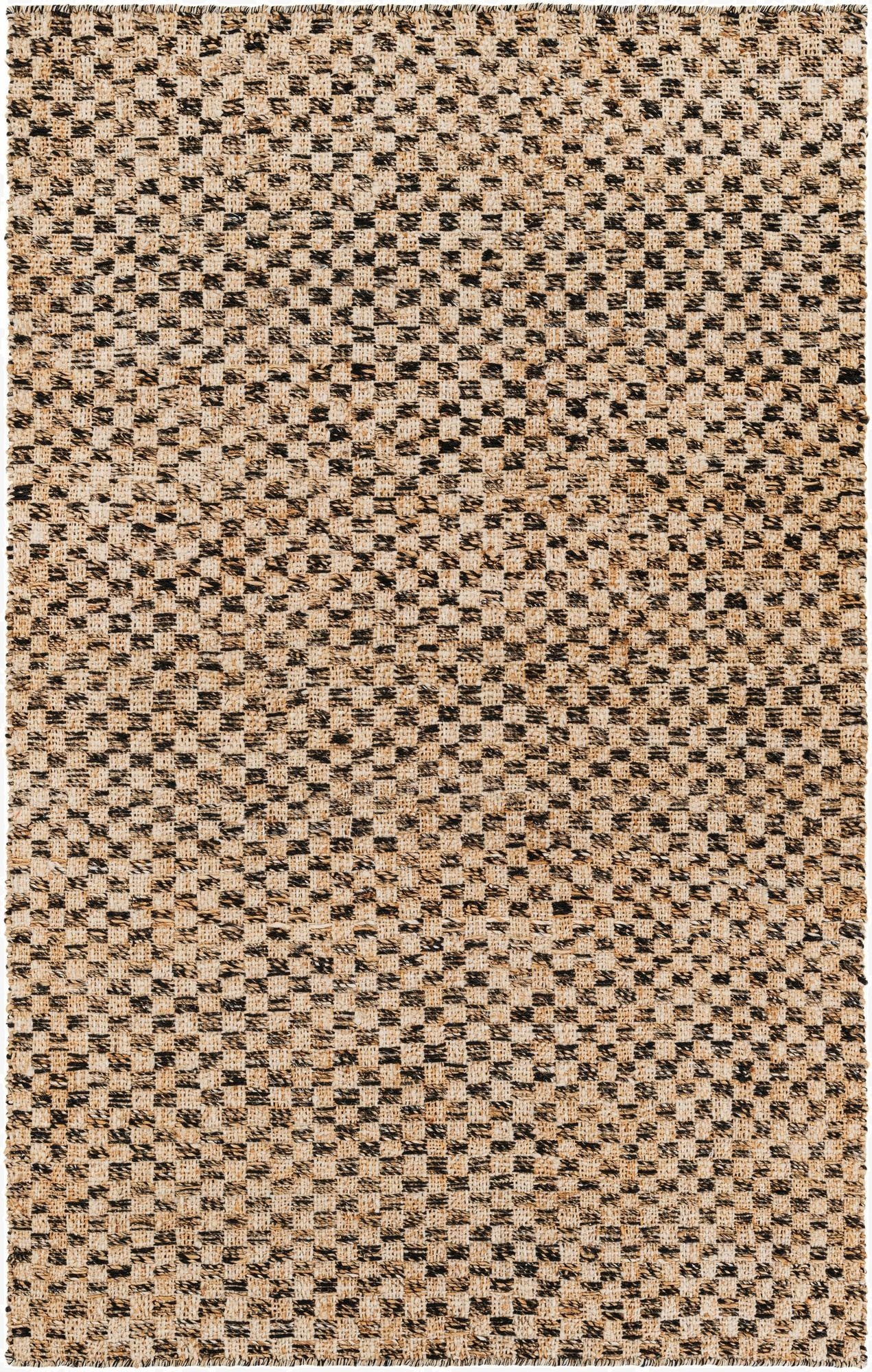  5' 1 x 8'  Hand Woven Checkered Jute Wool Rug
