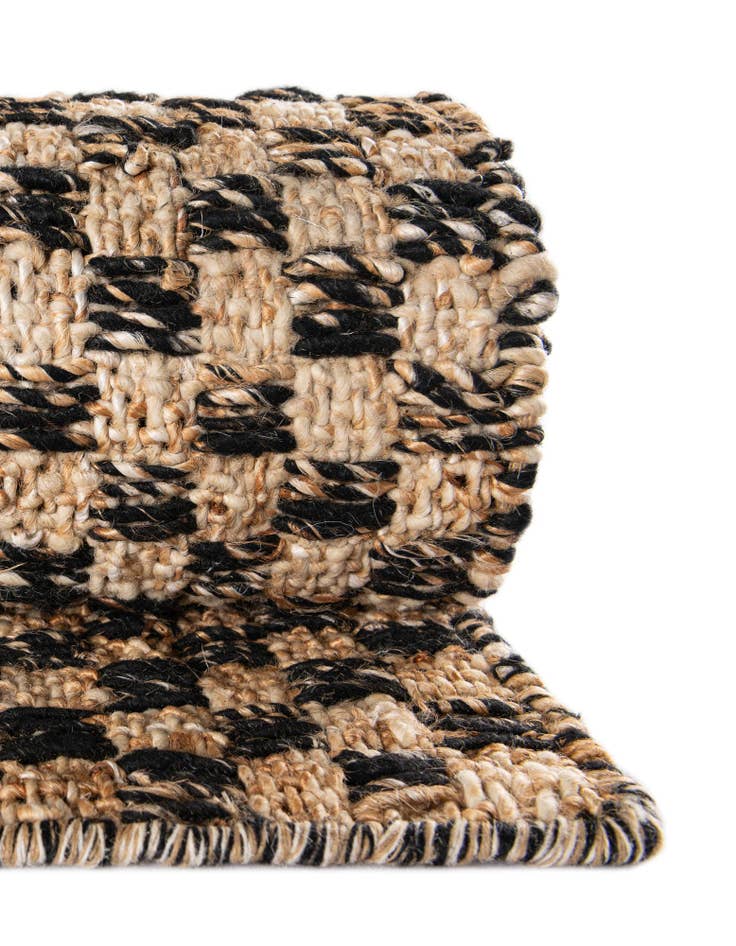 Detail image of  2' x 4' 1  Hand Woven Checkered Jute Wool Runner Rug