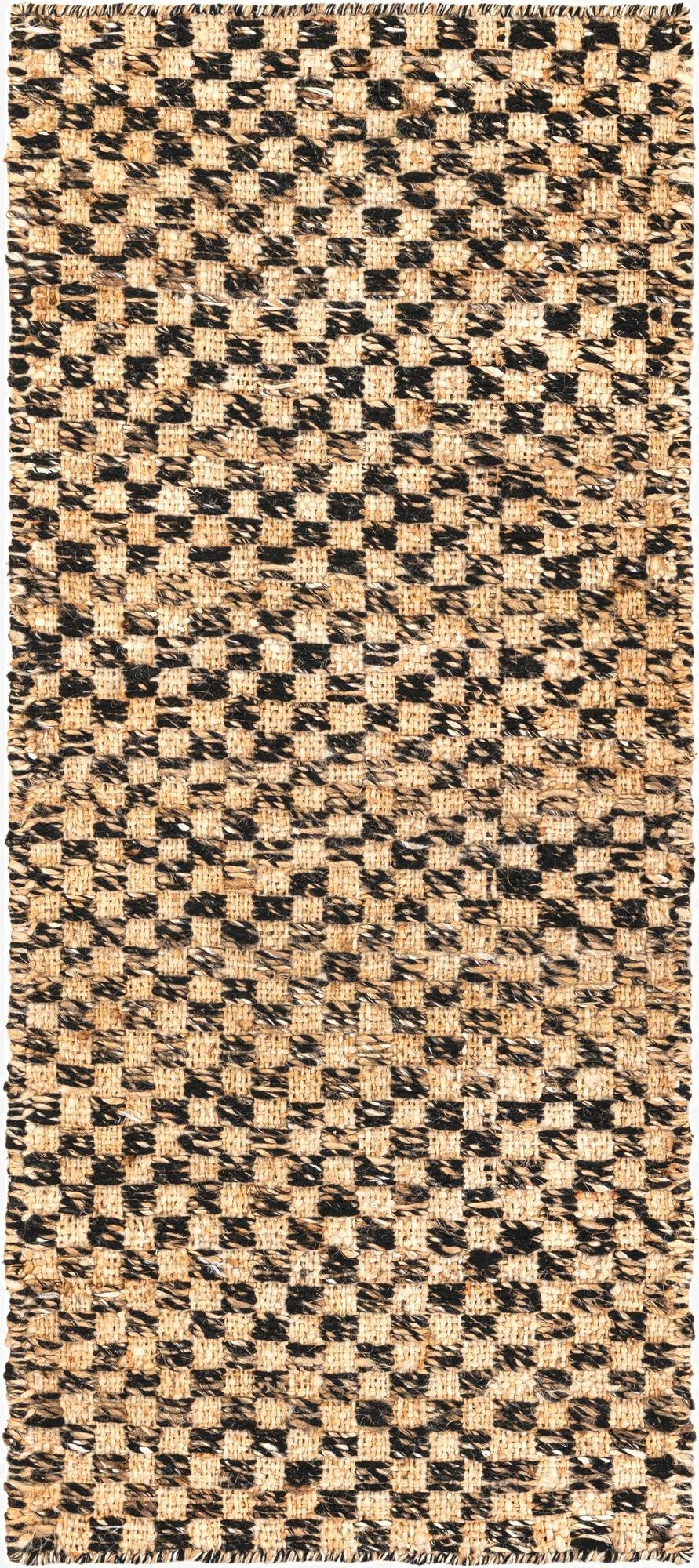  2' x 5' 1  Hand Woven Checkered Jute Wool Runner Rug
