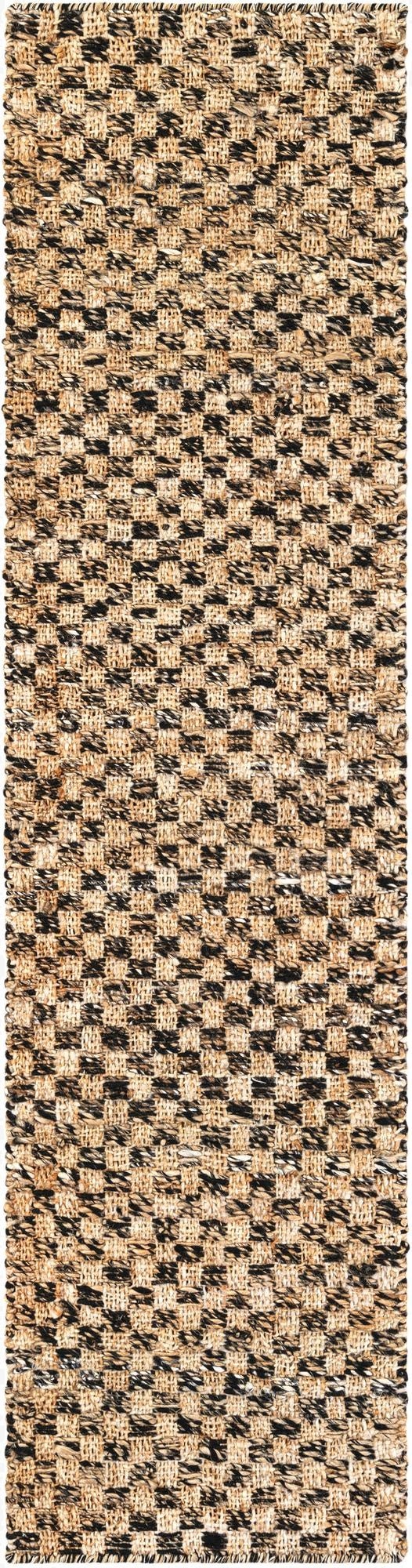  2' x 8'  Hand Woven Checkered Jute Wool Runner Rug