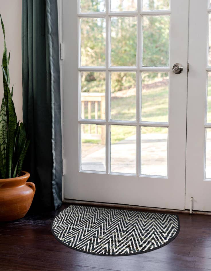 Detail image of  2' 2 x 3' 7  Hand Woven Chindi Chevron Hearth Rug