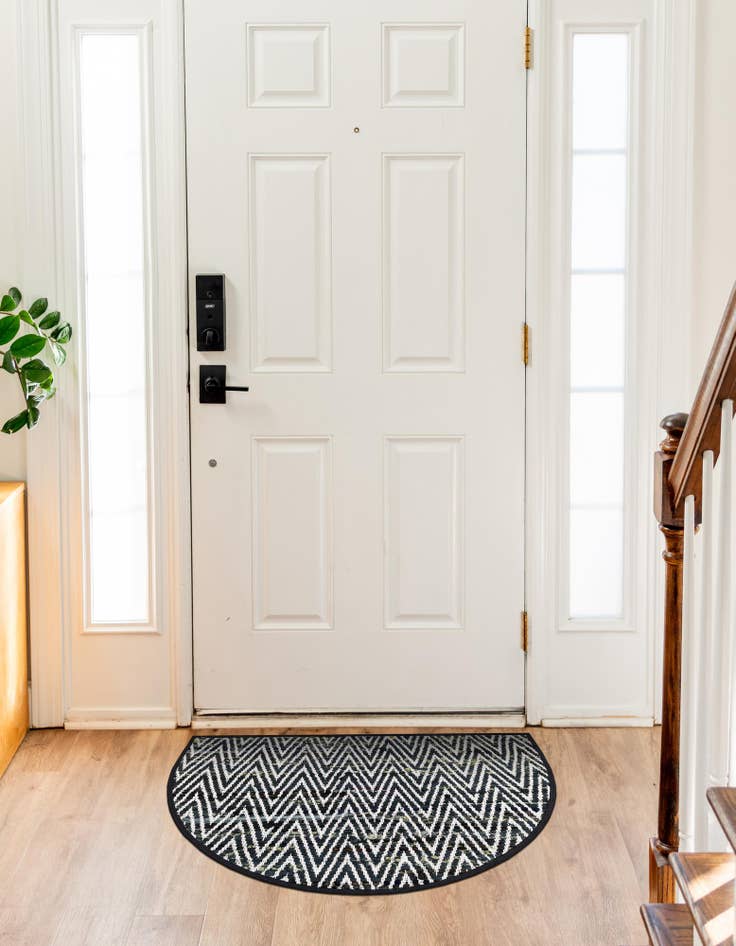 Detail image of  2' 2 x 3' 7  Hand Woven Chindi Chevron Hearth Rug