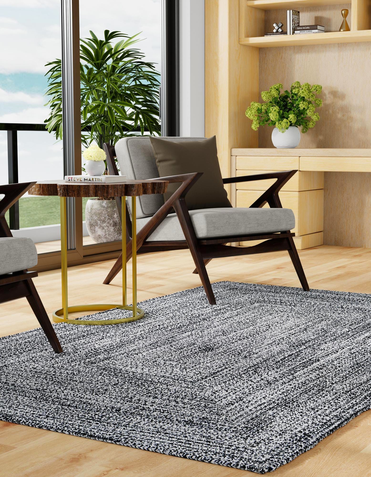 Black and White 5' 3 x 8' Hand Woven Eco Verse Indoor Washable Indoor ...