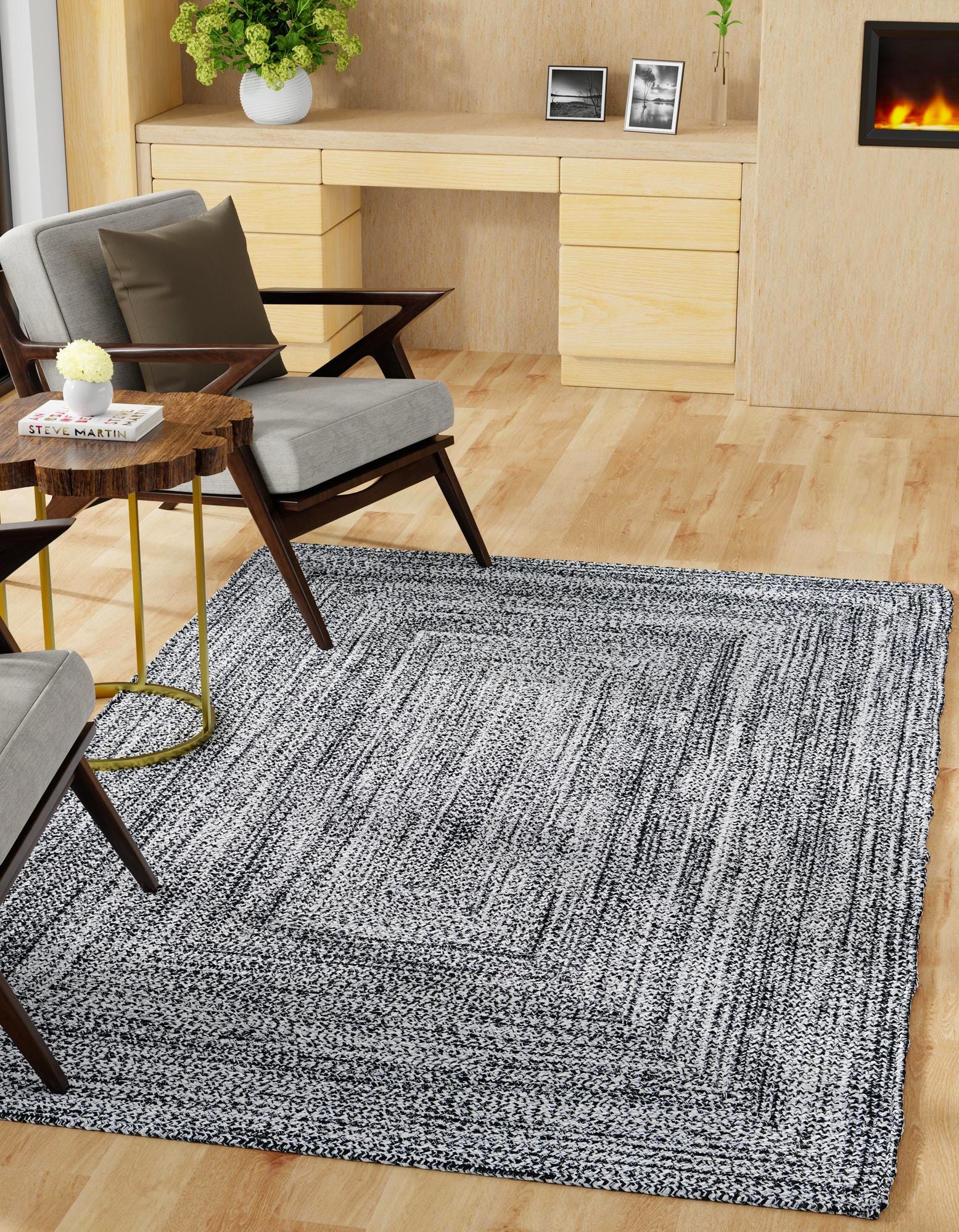 Black and White 5' 3 x 8' Hand Woven Eco Verse Indoor Washable Indoor ...