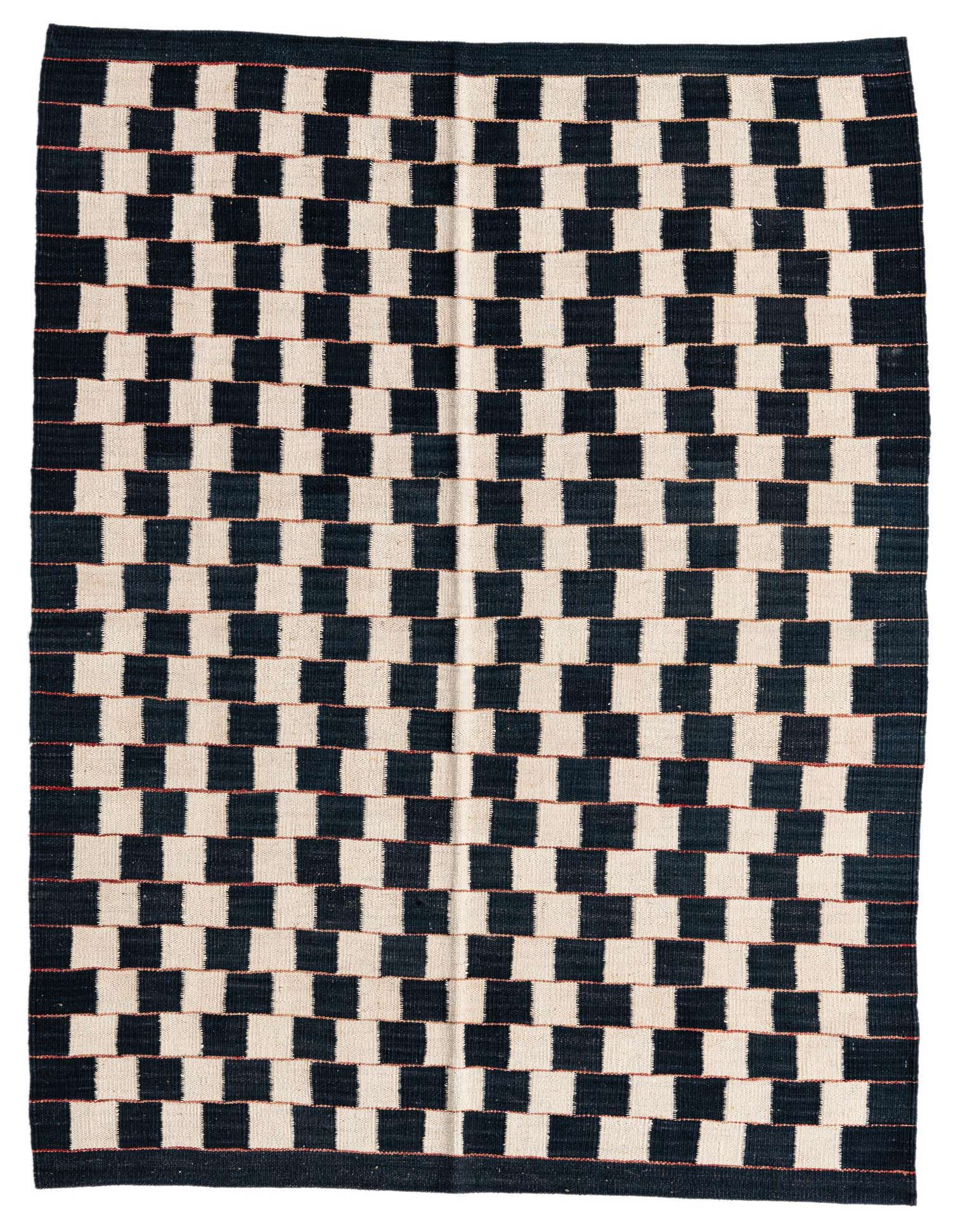 A 4x6 rectangular Kilim Modern rug featuring a bold black and ivory checkerboard pattern with subtle red accents.