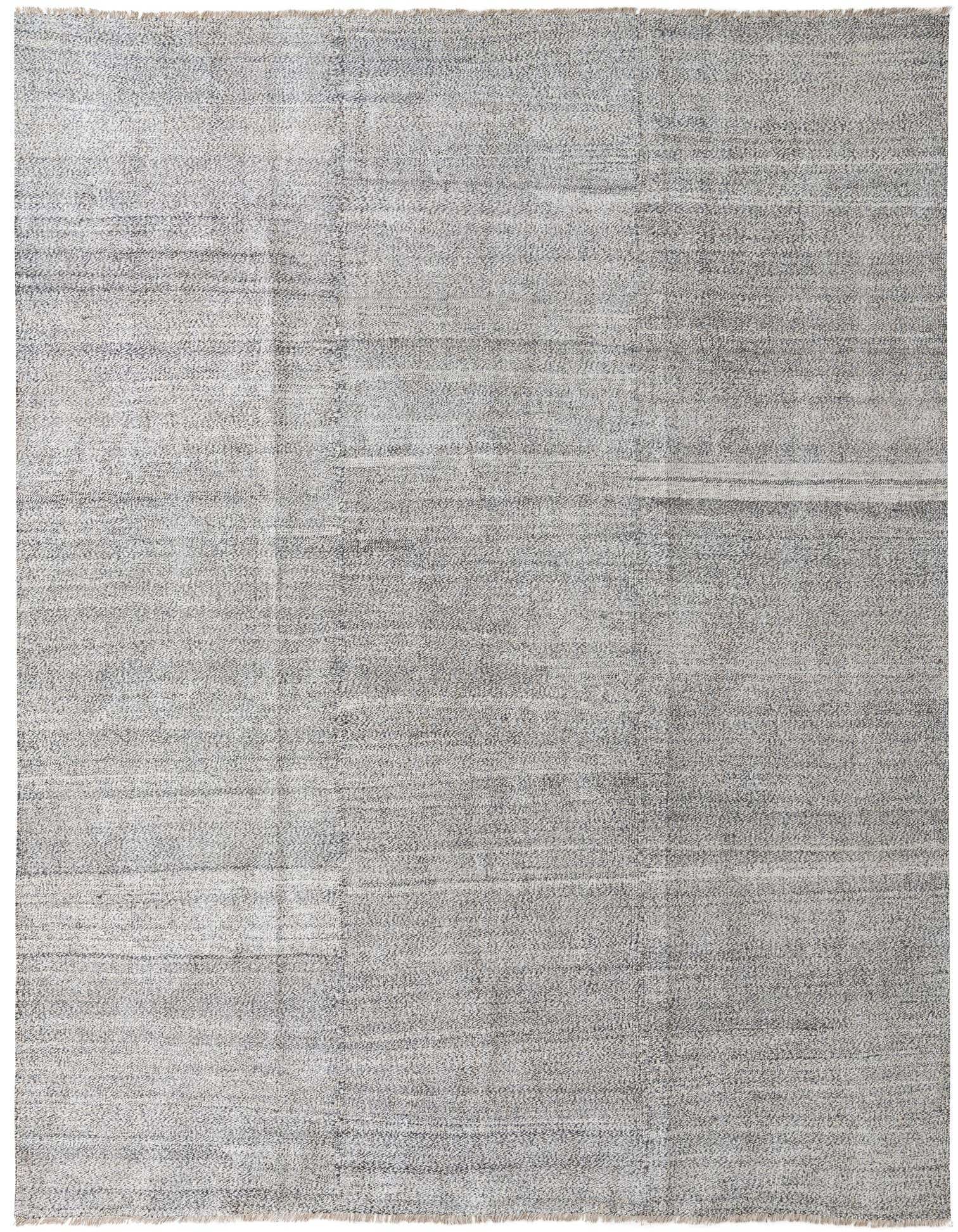A 9x12 rectangular Kilim Modern rug in black and white, featuring a subtle tribal pattern and flatweave texture.