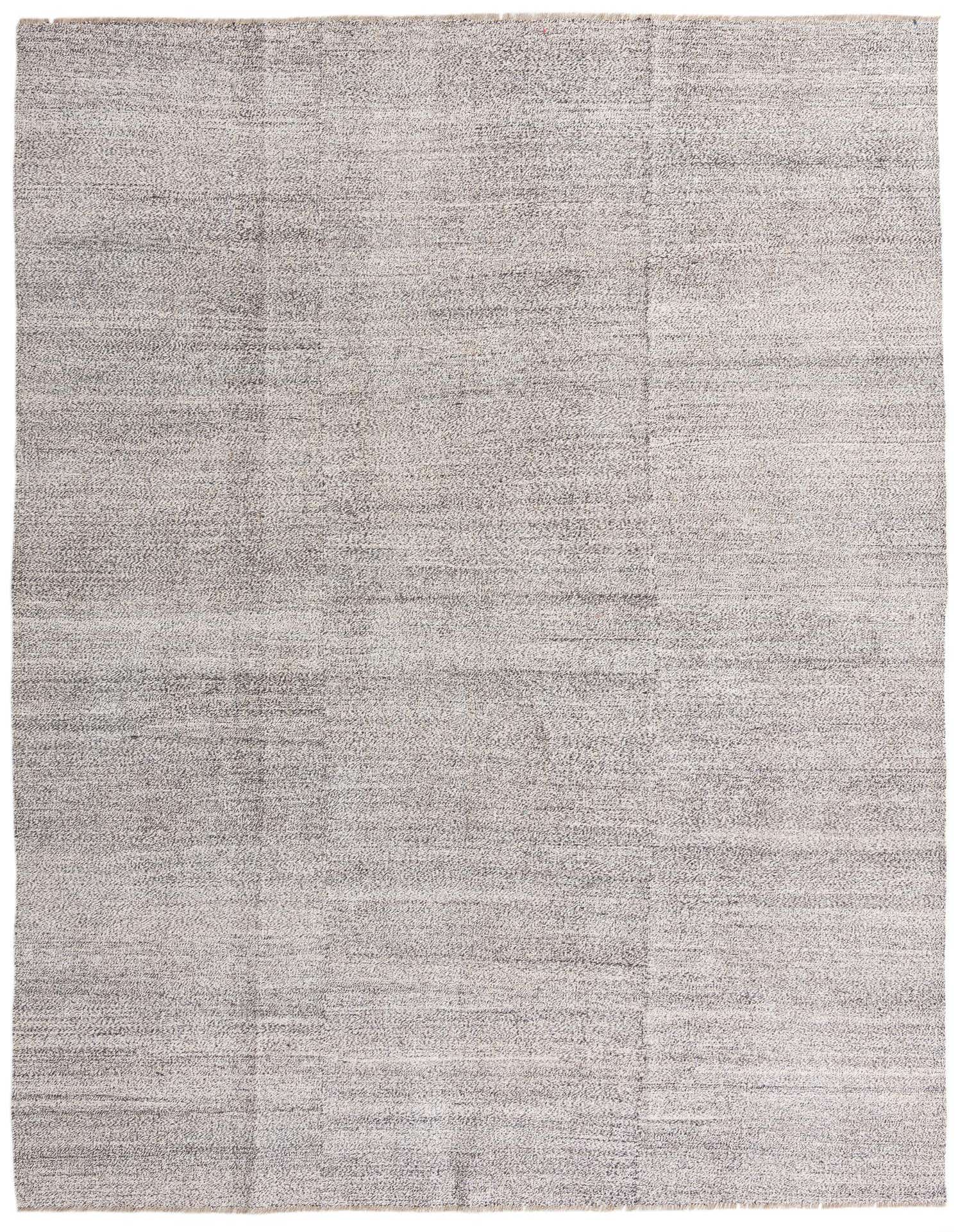 A 9x12 rectangular Kilim Modern rug from Rugs.com with a flatweave texture in shades of black, white, and cream, featuring an abstract tribal pattern.