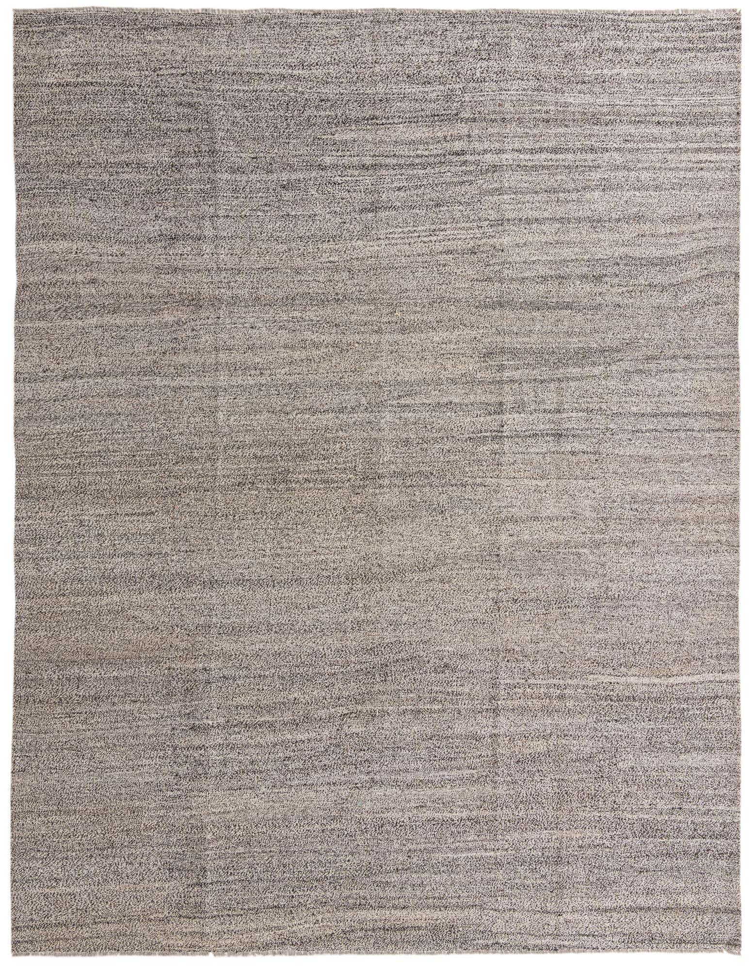 A 9x11 rectangular Kilim Modern wool rug in shades of black, white, and cream, featuring a subtle abstract tribal pattern.