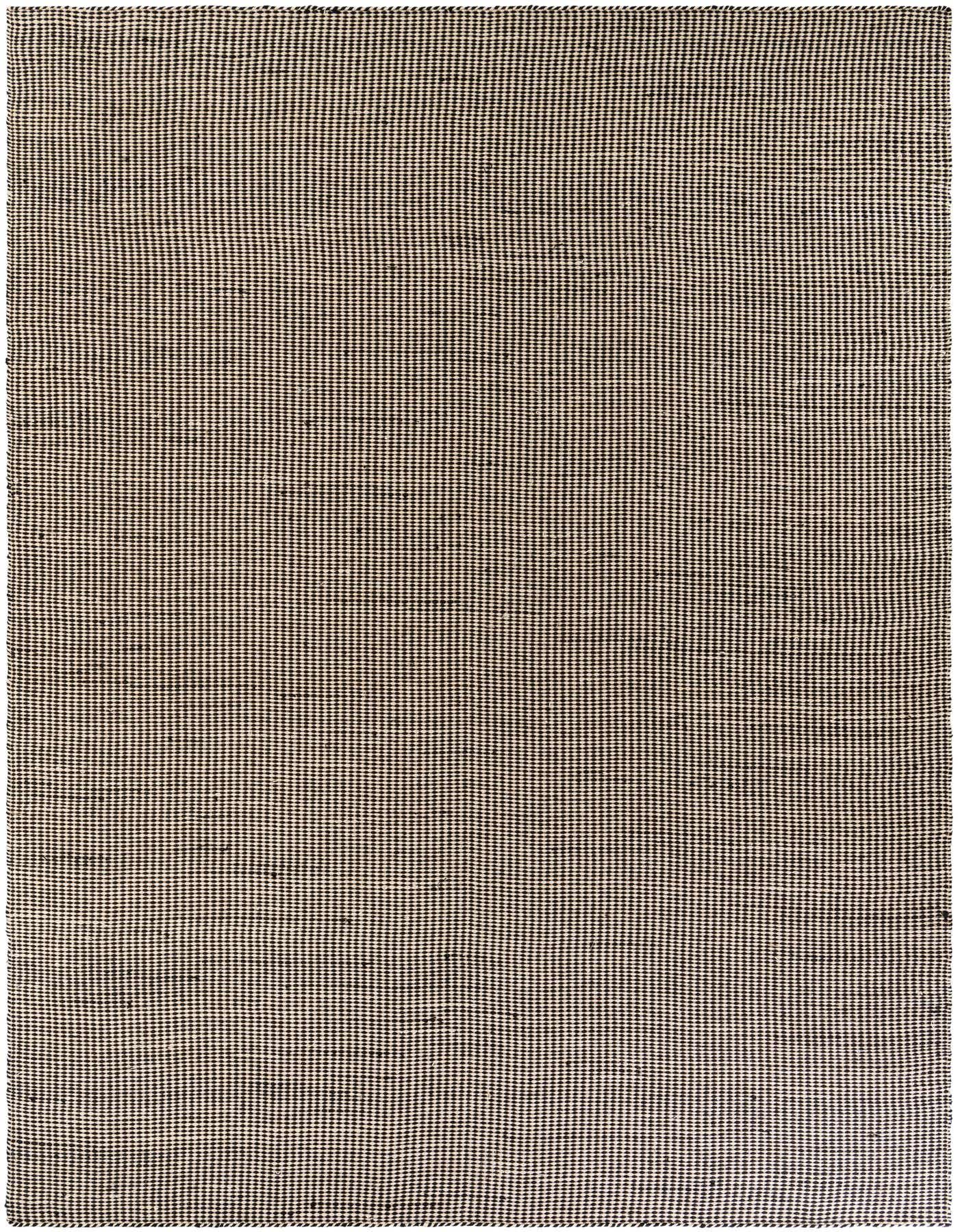 A 10x14 rectangular black and white modern flatweave rug made from jute and cotton, featuring a textured, small checkered pattern.