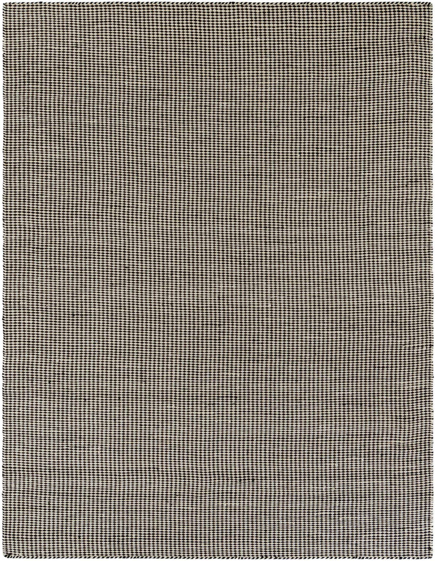 A rectangular 8x10 black and white jute area rug with a tightly woven, textured flatweave pattern, suitable for a living room or bedroom.
