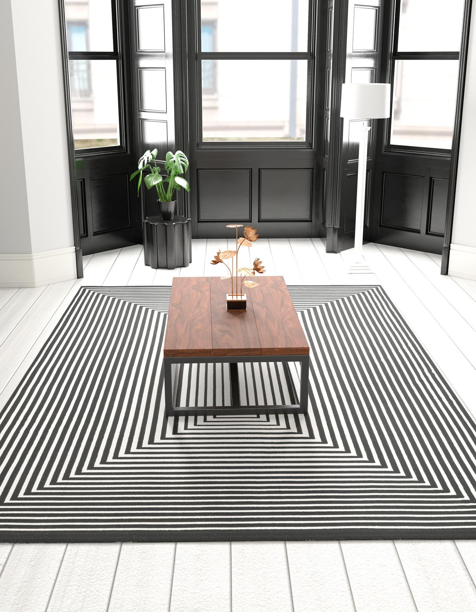 Black and White 4' x 6' Milano Rug | Rugs.com