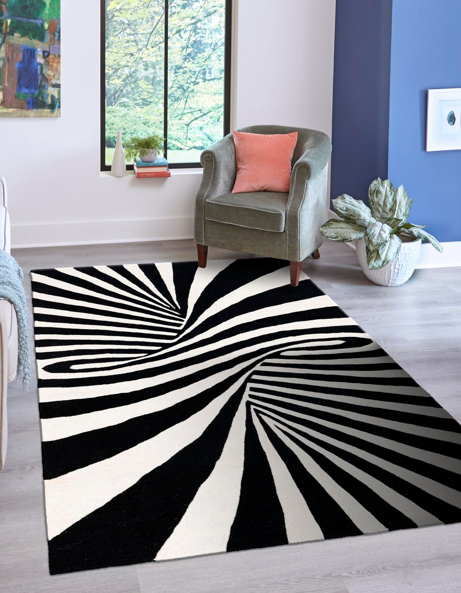 Black and White 10' x 14' 1 Vortex Wool Rug