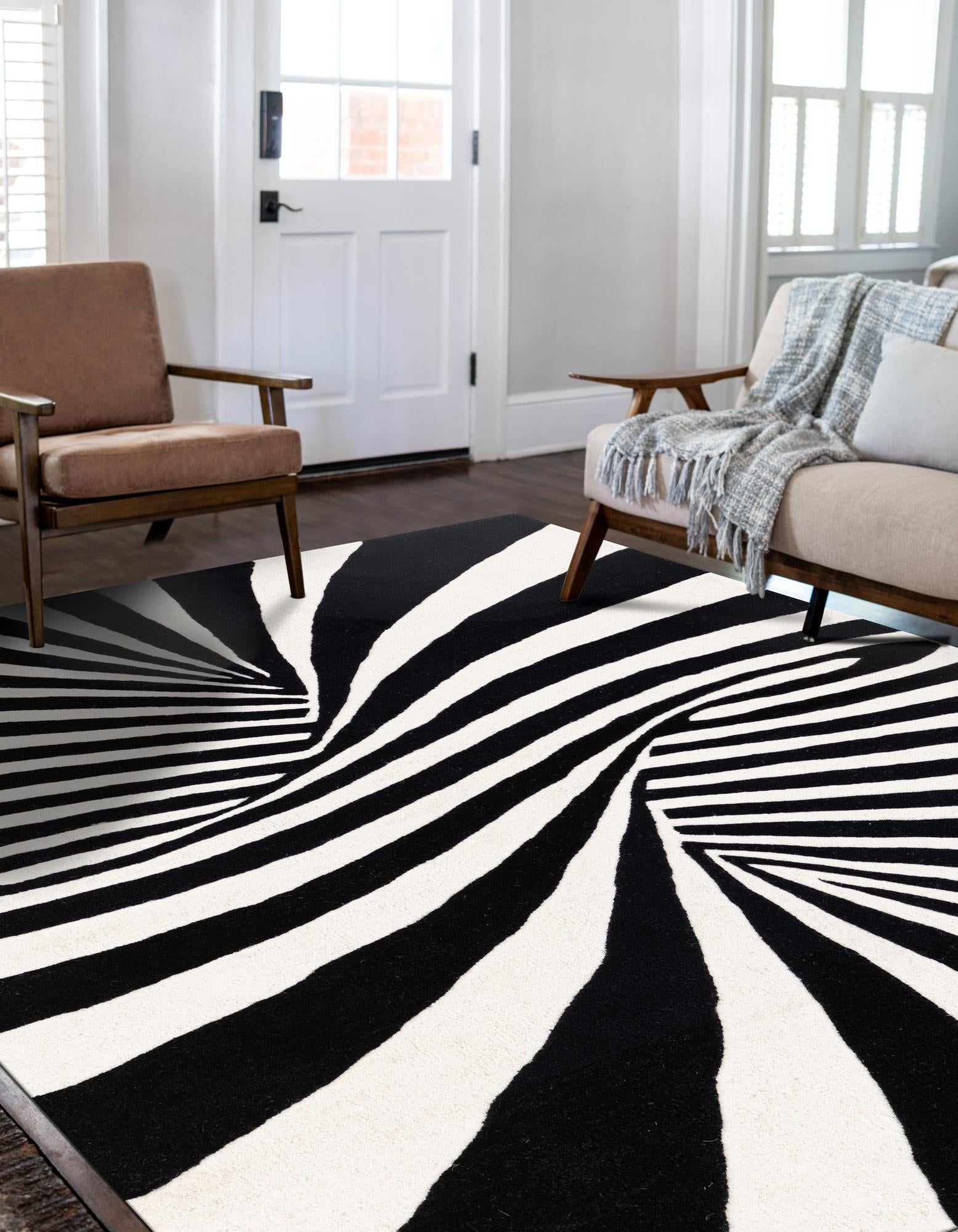 Black and White 10' x 14' 1 Vortex Wool Rug