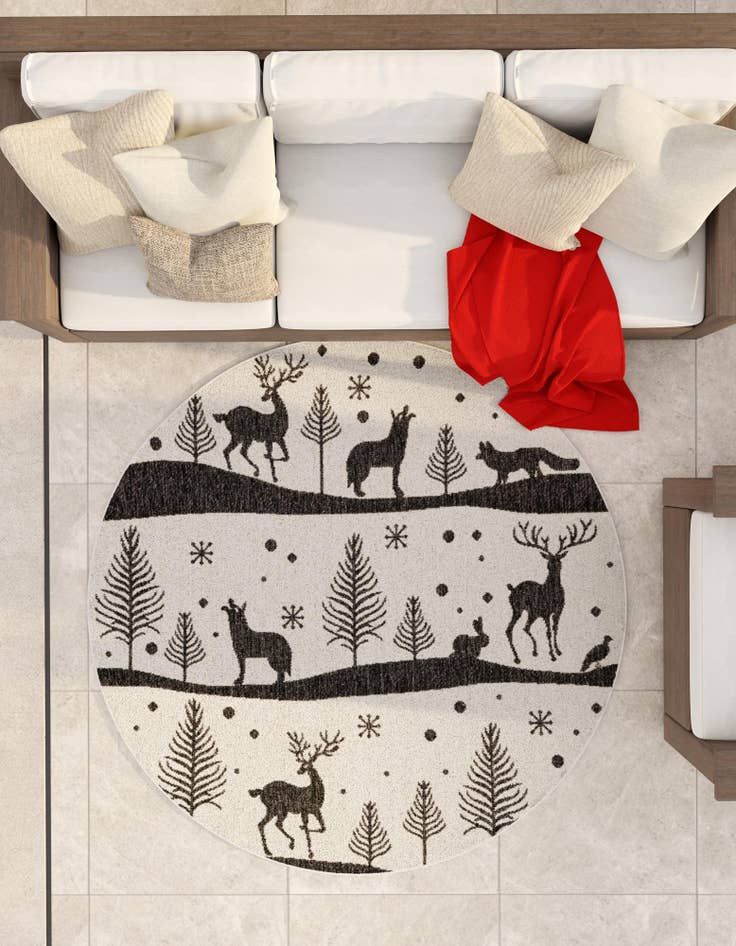 Detail image of  3' x 3'  Washable Holiday Indoor / Outdoor Round Rug