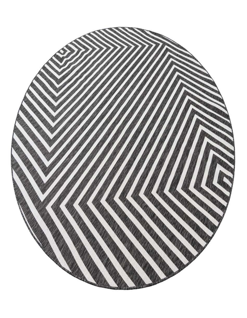 Black and White 10' x 10' Modern Indoor / Outdoor Round Rug | Rugs.com