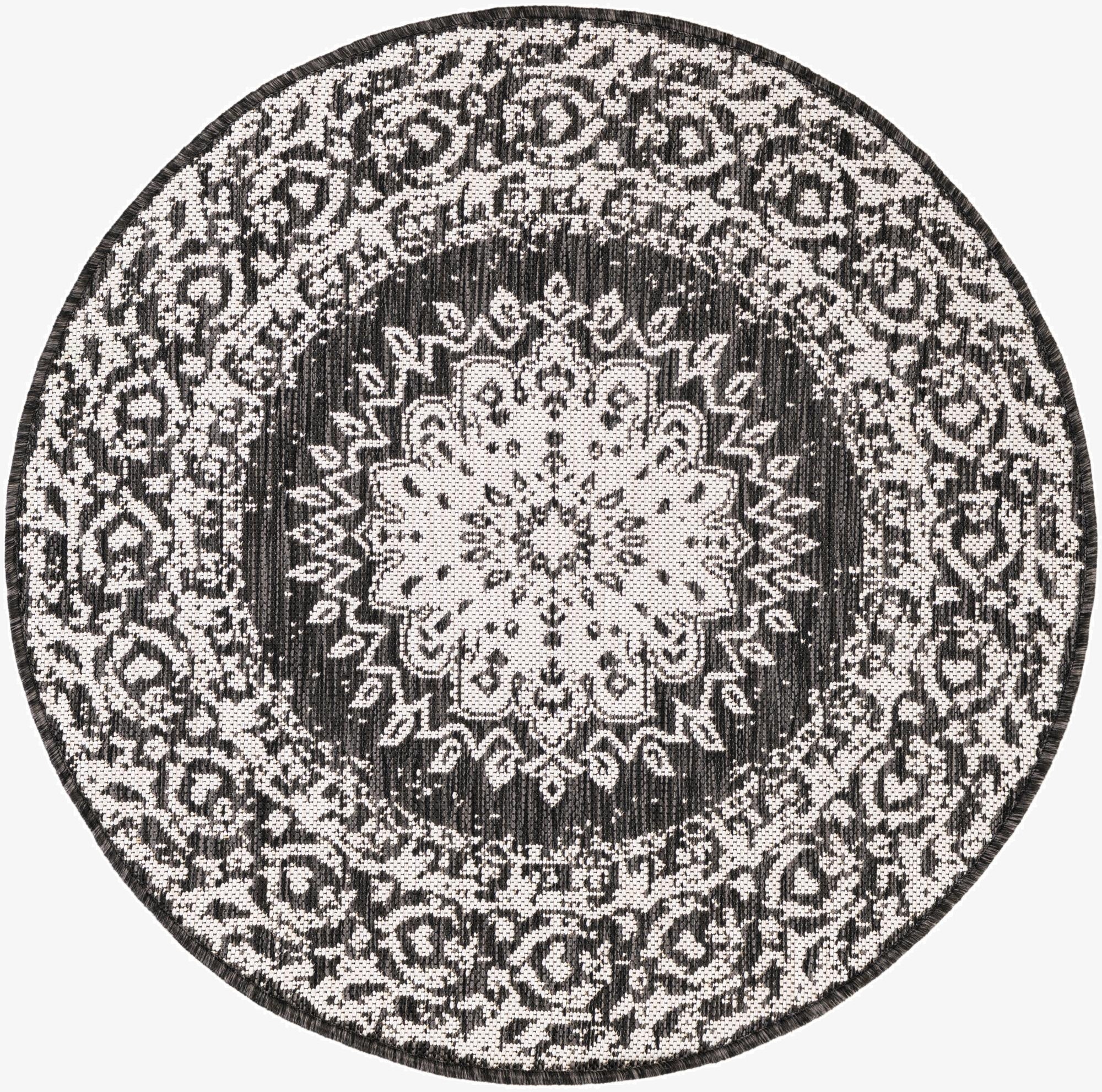  3' x 3'  Washable Traditional Indoor / Outdoor Round Rug
