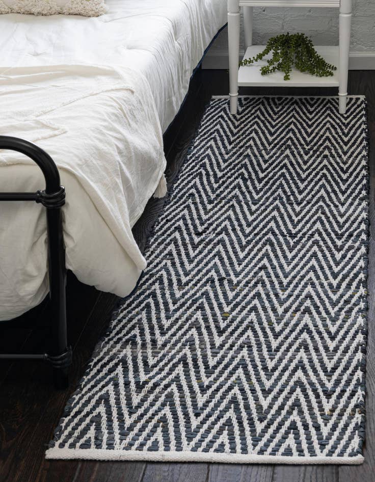 Detail image of  2' 7 x 10'  Hand Woven Chindi Chevron Runner Rug
