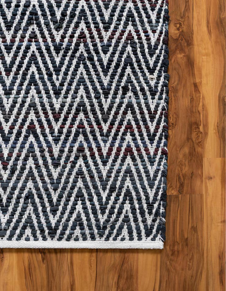 Detail image of  2' 7 x 10'  Hand Woven Chindi Chevron Runner Rug