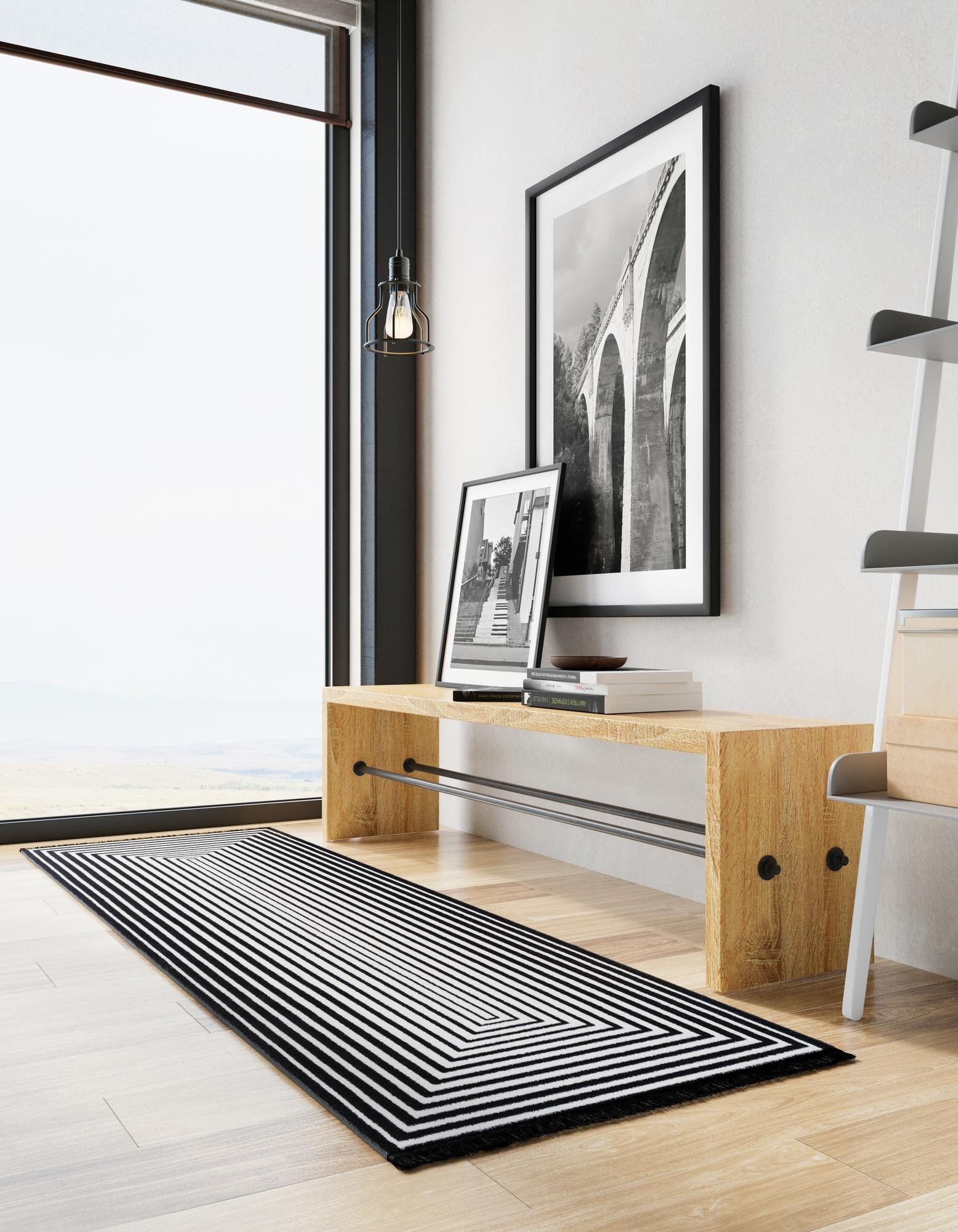 Black and White 2' x 6' 1 Milano Runner Rug | Rugs.com