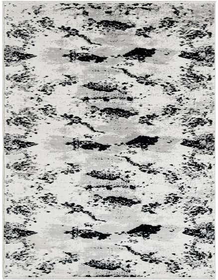 A 12 ft runner rug from the Rugs.com Milano collection, featuring a modern abstract pattern in black, white, and grey, ideal for a hallway.