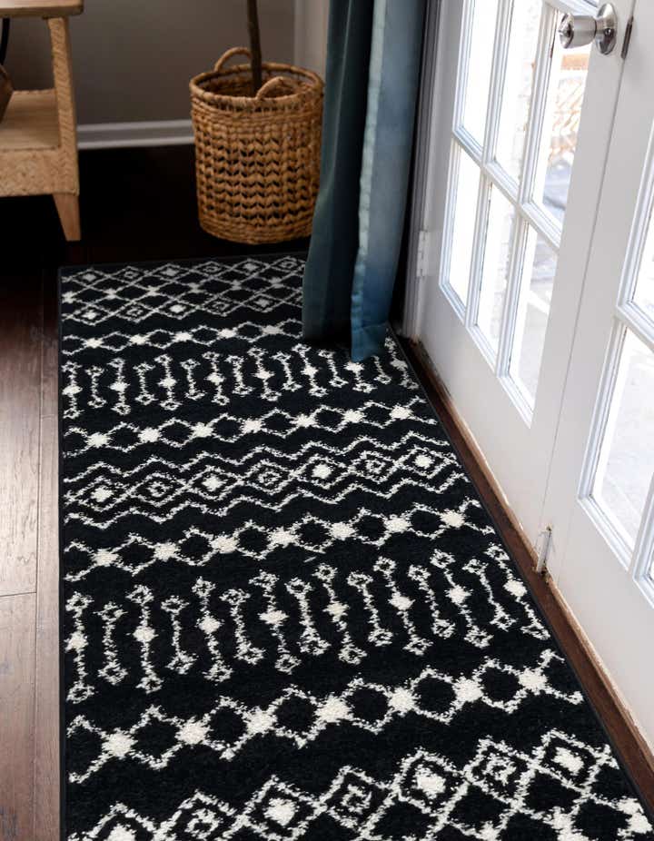 Black and White 3' x 16' Moroccan Trellis Runner Rug