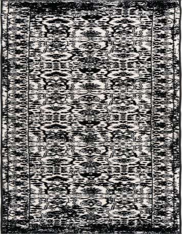 A 12 ft black and white Oregon runner rug with a distressed traditional floral pattern, perfect for a hallway.