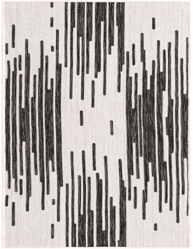A 6 ft runner rug featuring a modern black and white striped pattern, ideal for a hallway or patio.