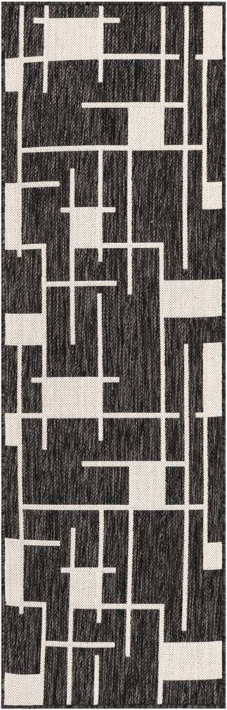 Black and White 2' x 6' Modern Indoor / Outdoor Runner Rug | Rugs.com