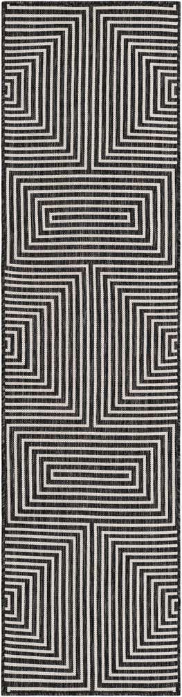 Black and White 2' x 8' Modern Indoor / Outdoor Runner Rug | Rugs.com
