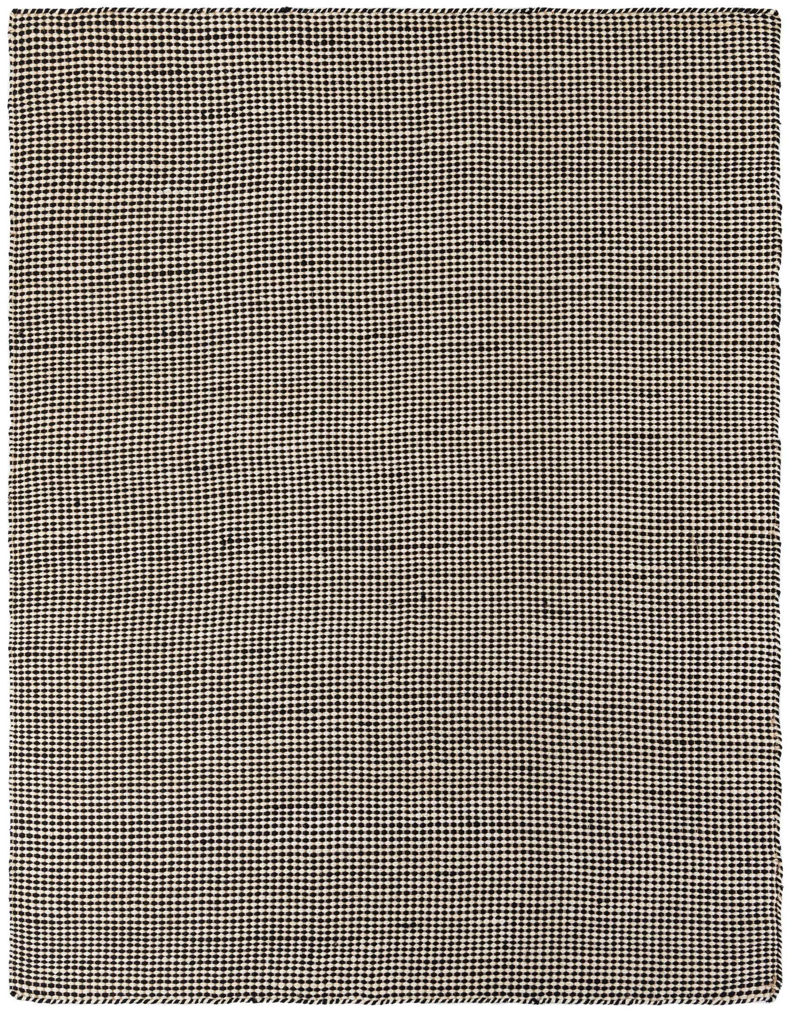 A 7' 10 x 7' 10 square black and white modern rug with a textured, dotted pattern, suitable for indoor spaces.
