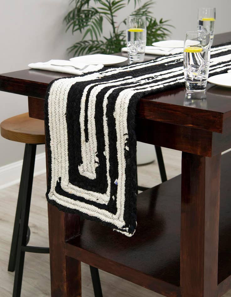 Detail image of  1' 2 x 5' 1  Hand Braided Chindi Table Runner Rug