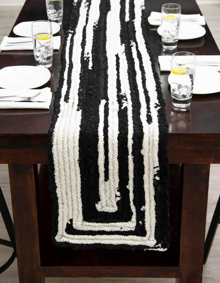 Detail image of  1' 2 x 5' 1  Hand Braided Chindi Table Runner Rug
