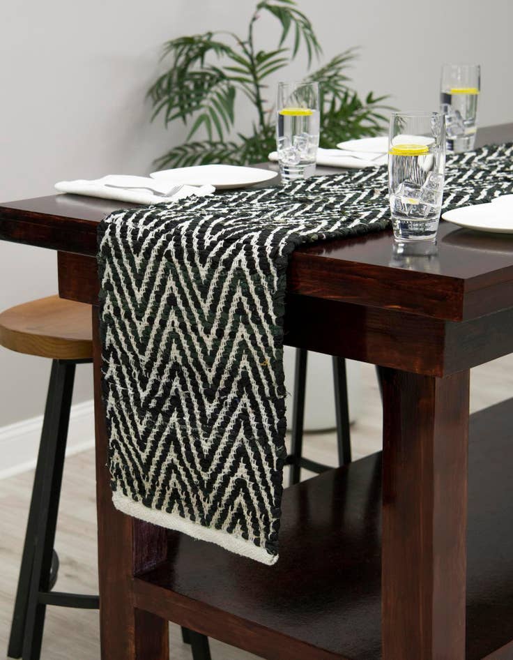 Detail image of  1' 2 x 6' 1  Hand Woven Chindi Chevron Table Runner Rug