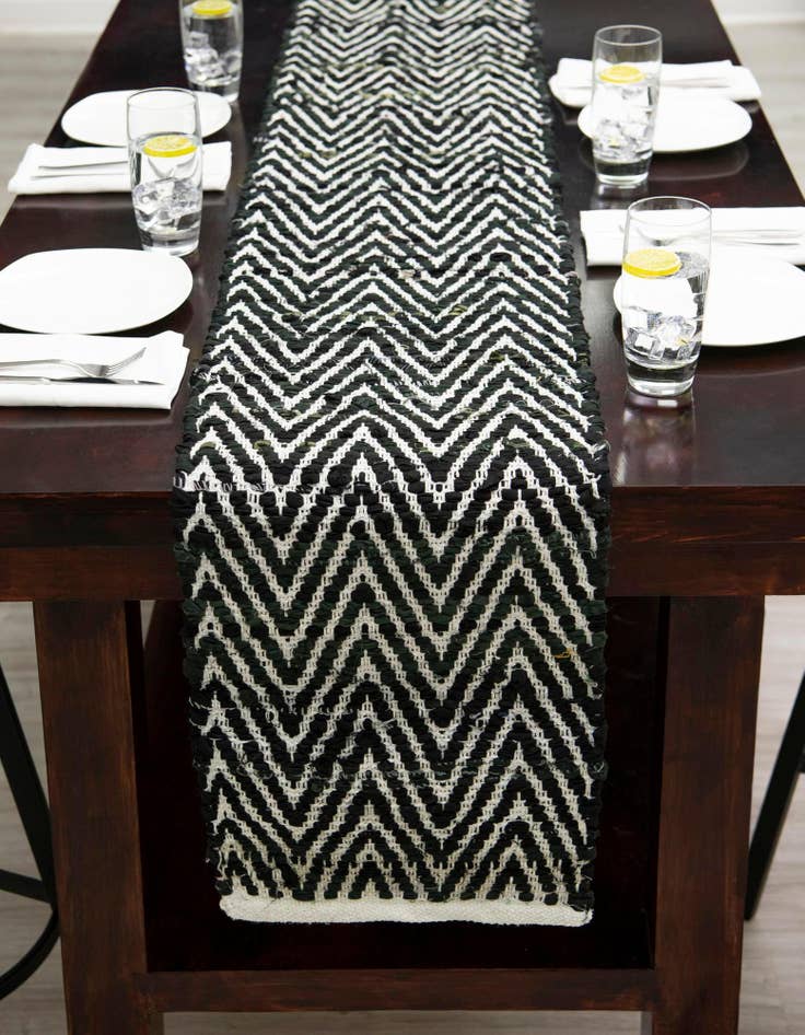 Detail image of  1' 2 x 6' 1  Hand Woven Chindi Chevron Table Runner Rug