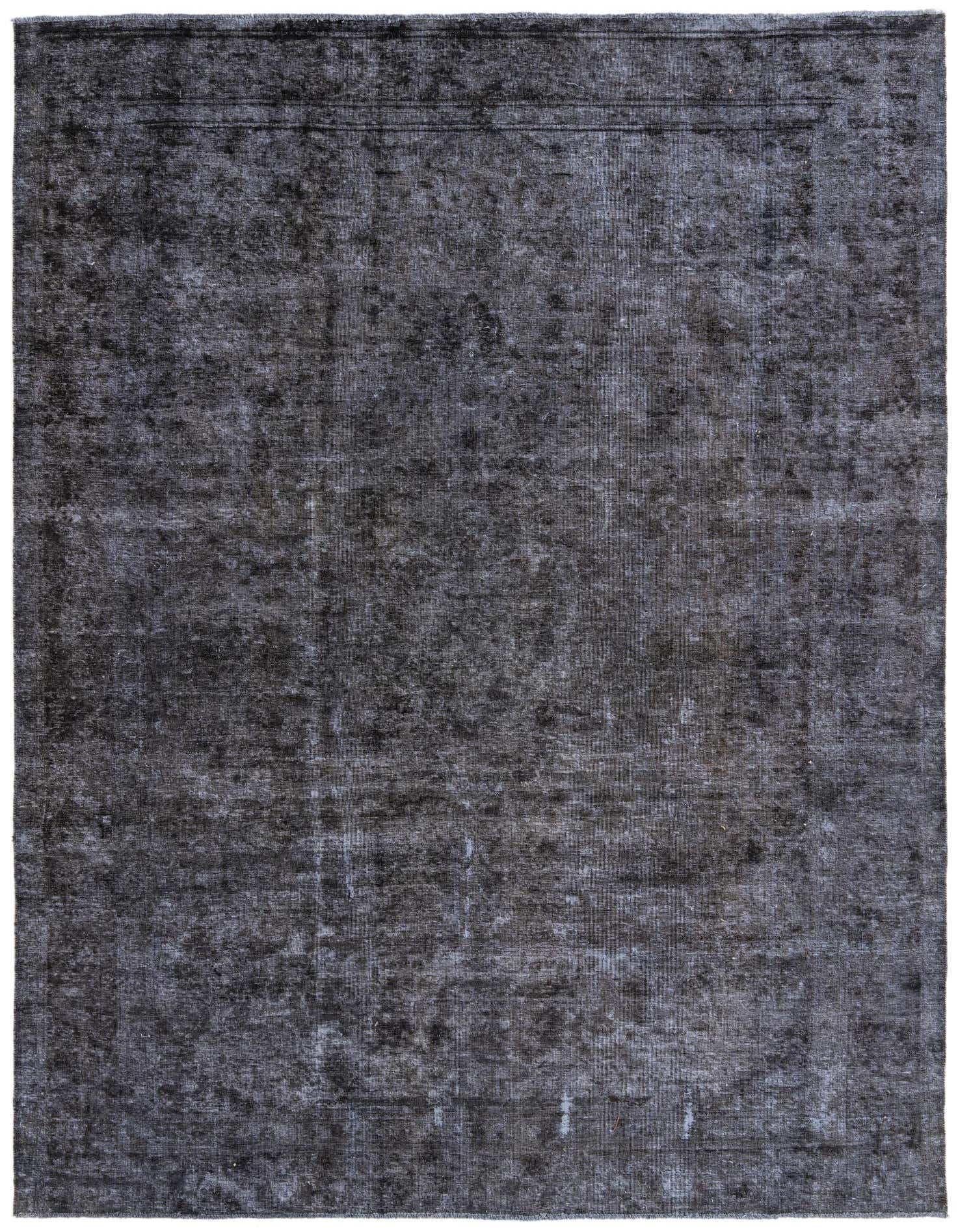 An 8x11 rectangular Ultra Vintage rug in shades of black and gray, featuring a subtle distressed Persian pattern.