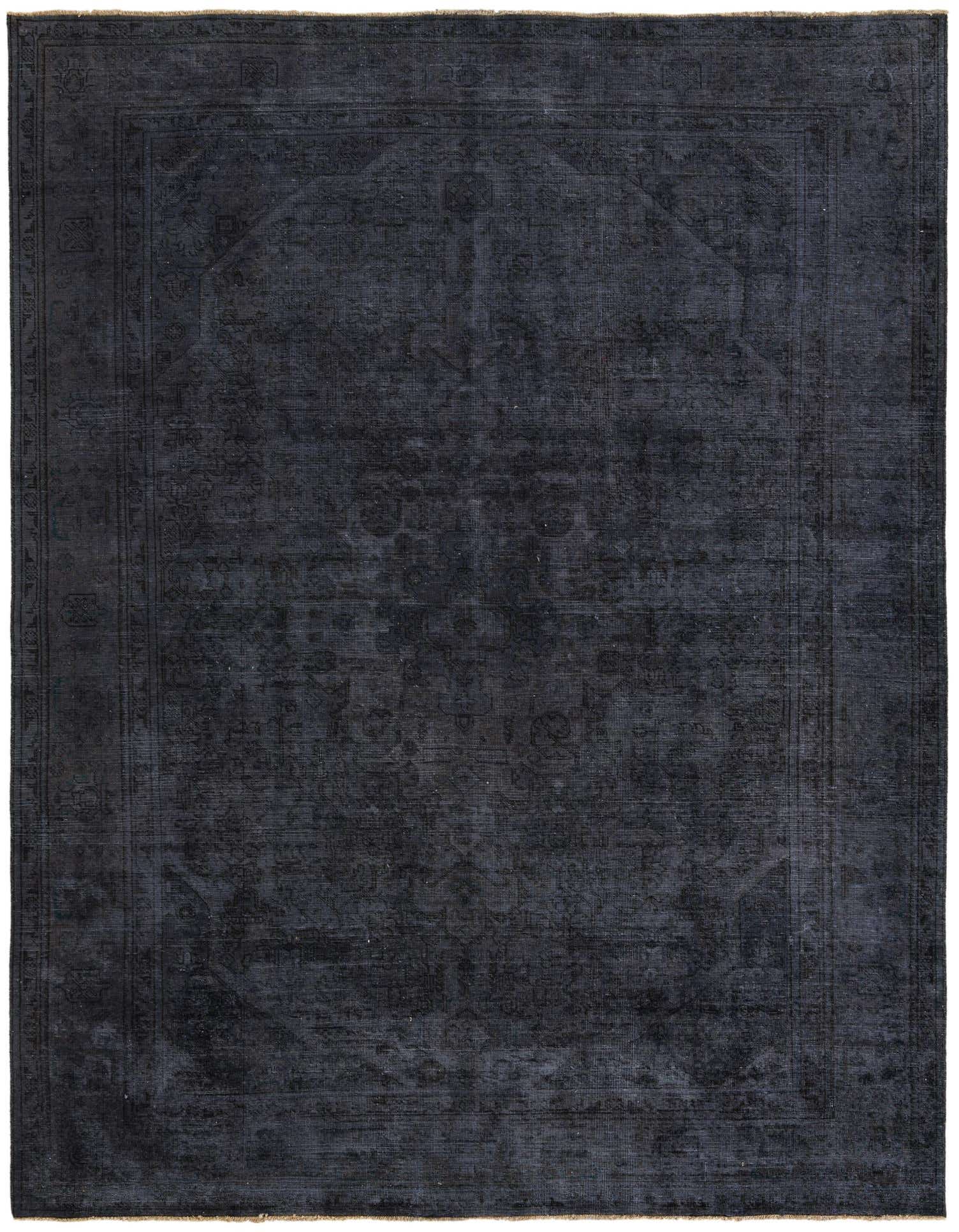 A 9x12 rectangular black and gray wool rug with a faded Persian-inspired pattern, ideal for a living room.
