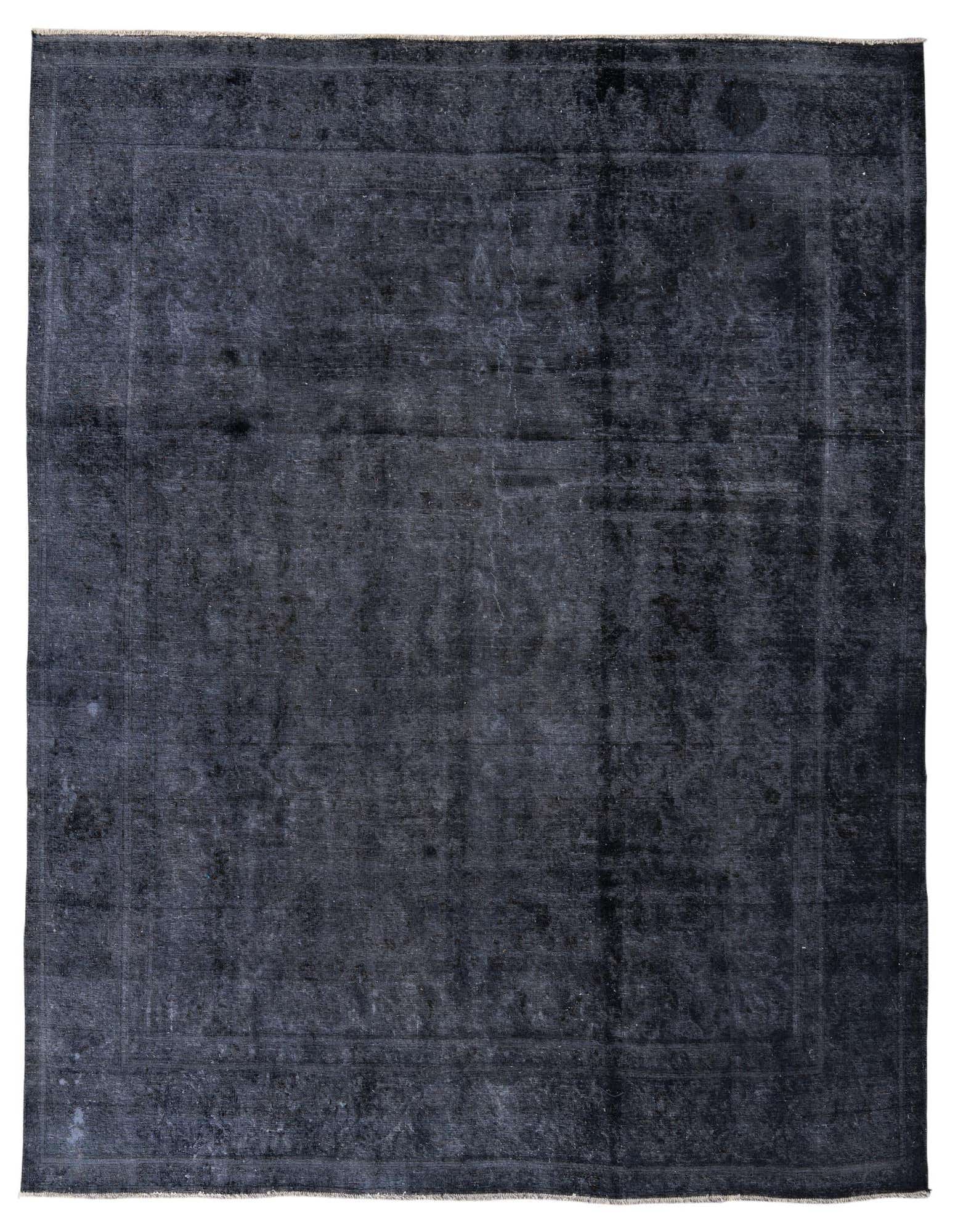 A 9x12 rectangular black and gray vintage Persian wool rug with a subtle distressed pattern, ideal for a living room.