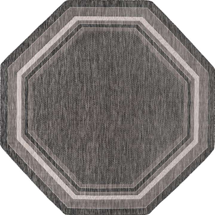 Black 7' 10 x 7' 10 Washable Border Indoor / Outdoor Octagon Rug | Rugs.com