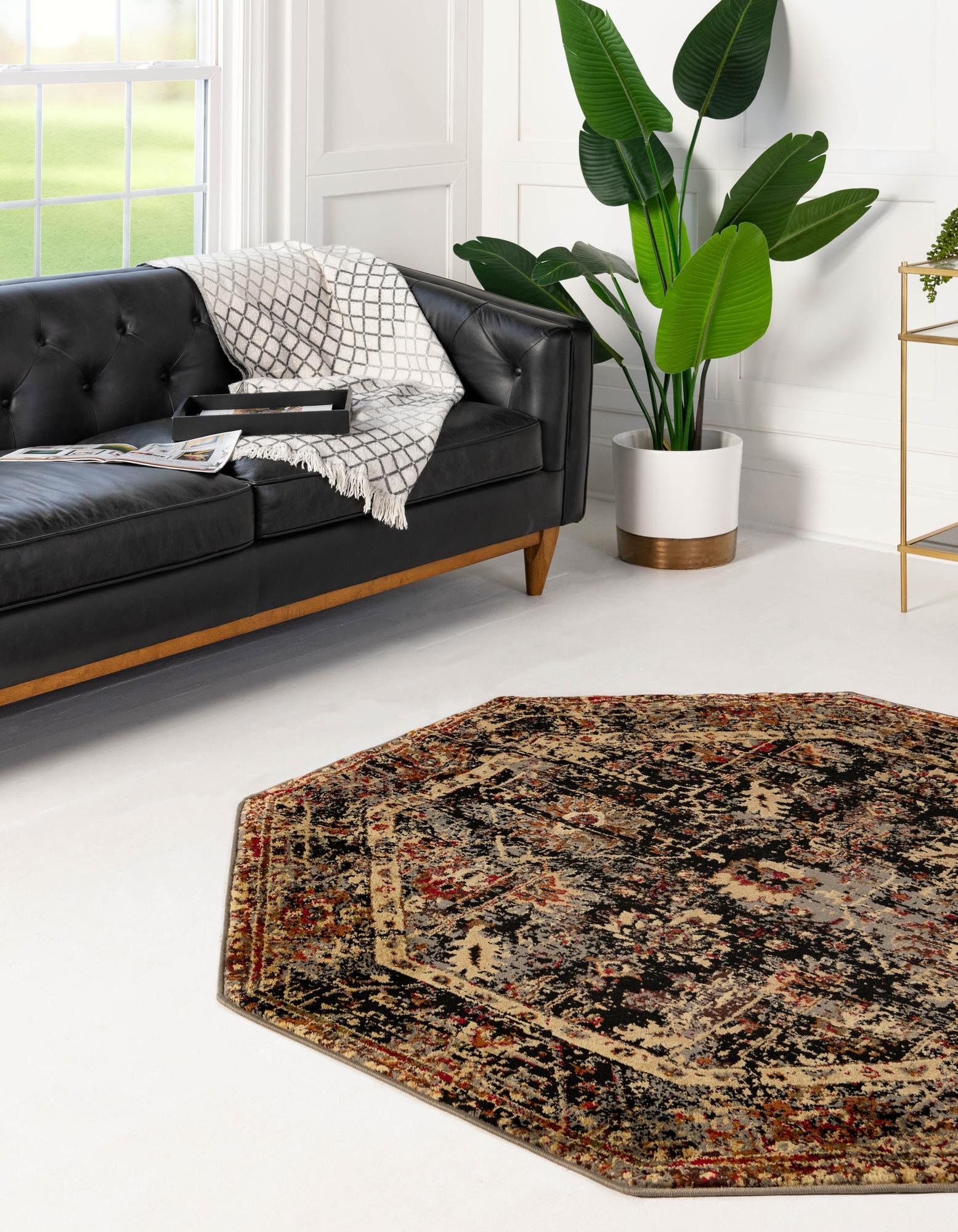 Black 8' x 8' Saturn Octagon Rug | Rugs.com