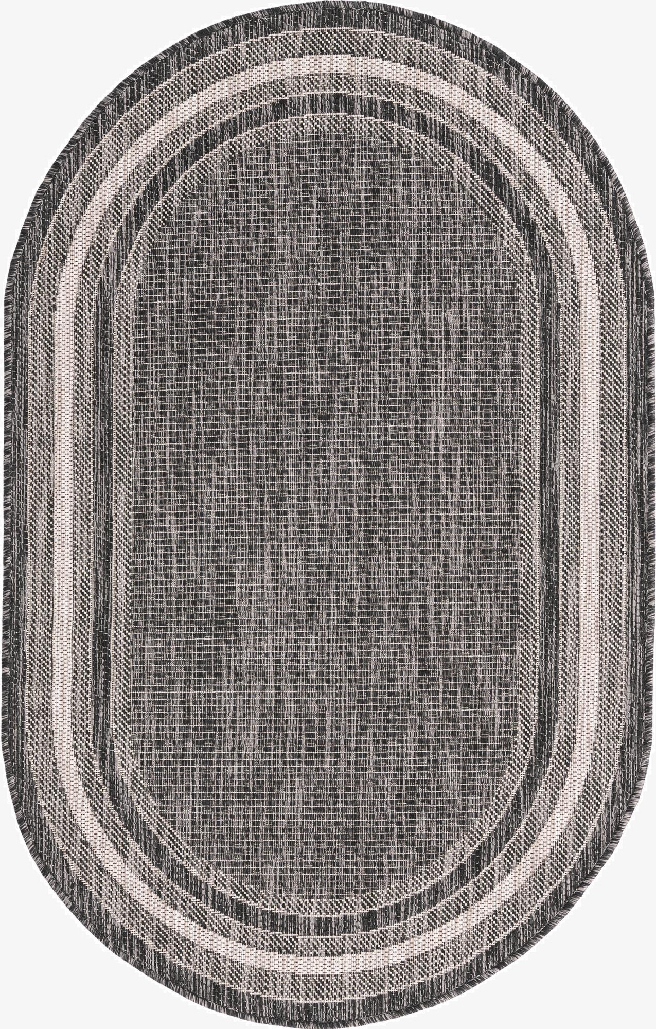  3' x 5' 3  Washable Border Indoor / Outdoor Oval Rug
