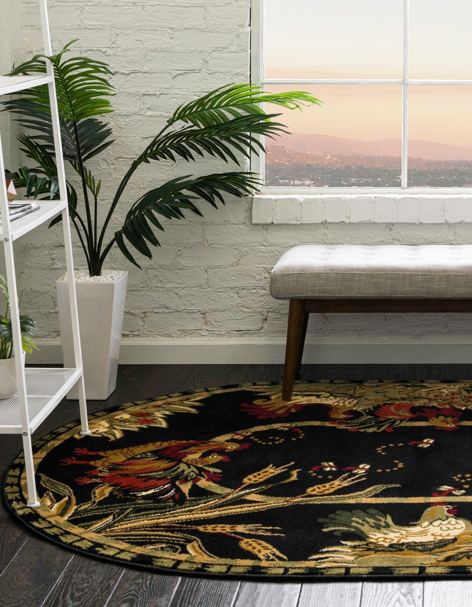 Black 3' 3 x 5' 3 Pastoral Oval Rug | Rugs.com