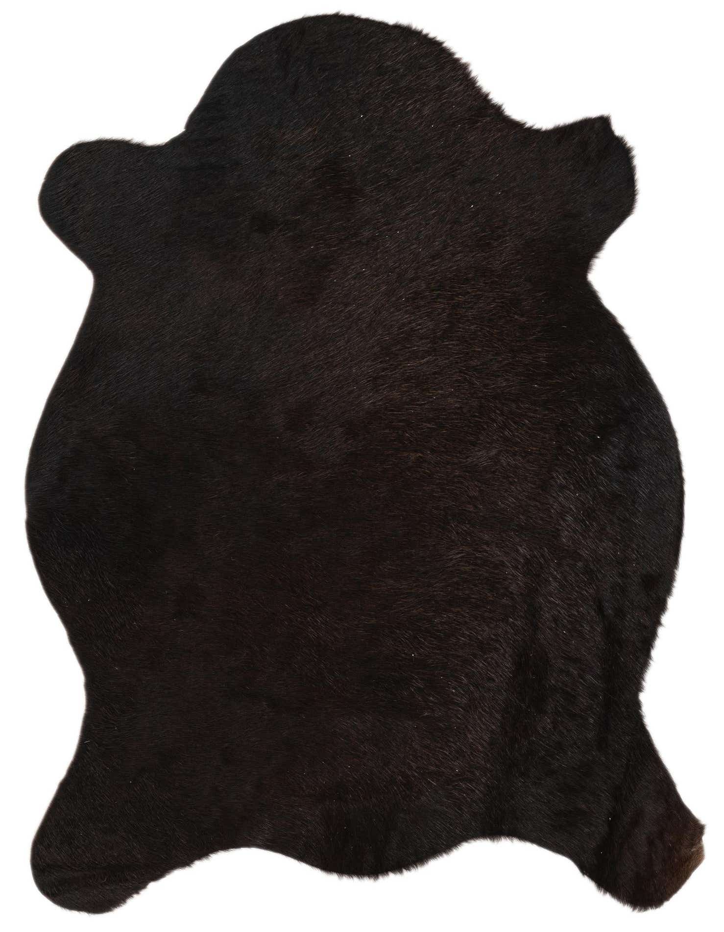 A 2x3 black rectangular modern cowhide rug with a flat, textured pile, suitable for a kitchen or entryway.