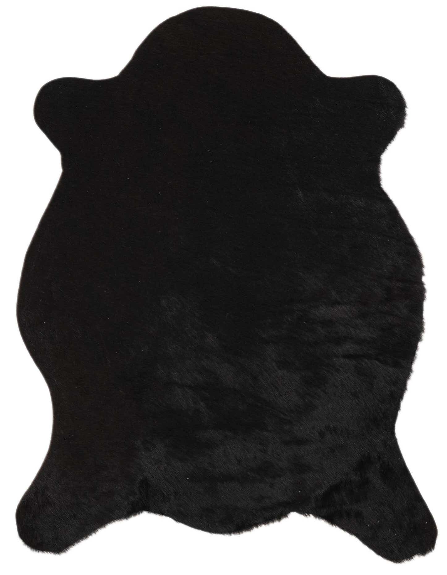 A 2x3 rectangular black cowhide rug with a textured, flat pile, suitable for modern interiors.