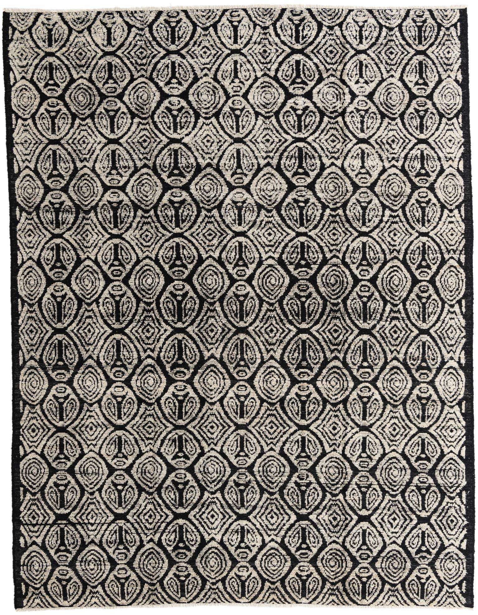A 9x12 rectangular Rugs.com Darya rug with a high pile, featuring a modern abstract pattern in black and off-white.