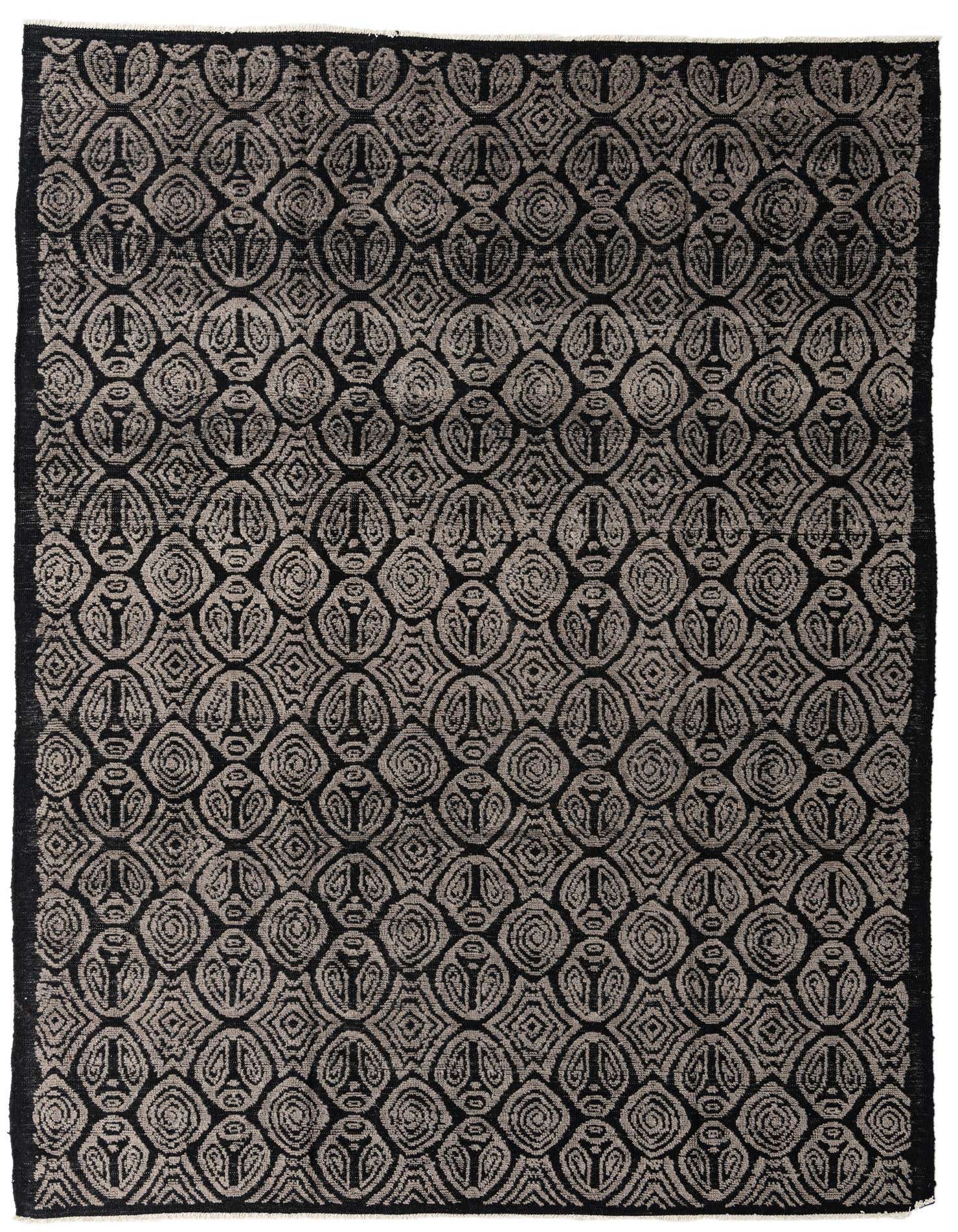 A 9x12 rectangular Darya wool rug with a modern abstract pattern in black and dark grey tones.